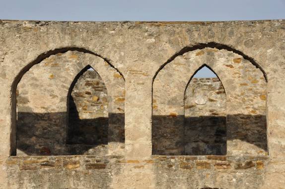 As belas janelas da Mission de San Jose, perto de San Antonio, no sul do Texas, nos Estados Unidos